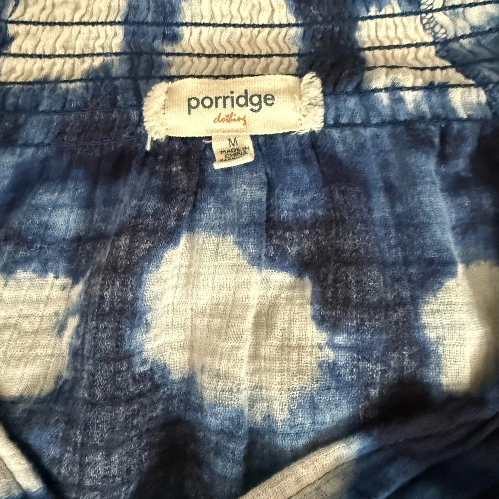 Porridge for Anthropologie Blue and White 3/4 Sleeve Relaxed Blouse - Picture 5 of 5